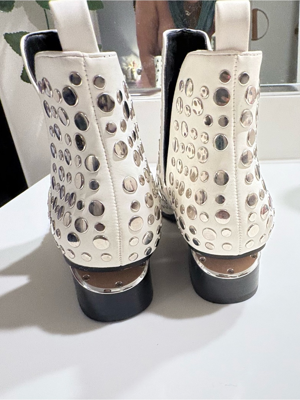 Studded White Ankle Boots - Women